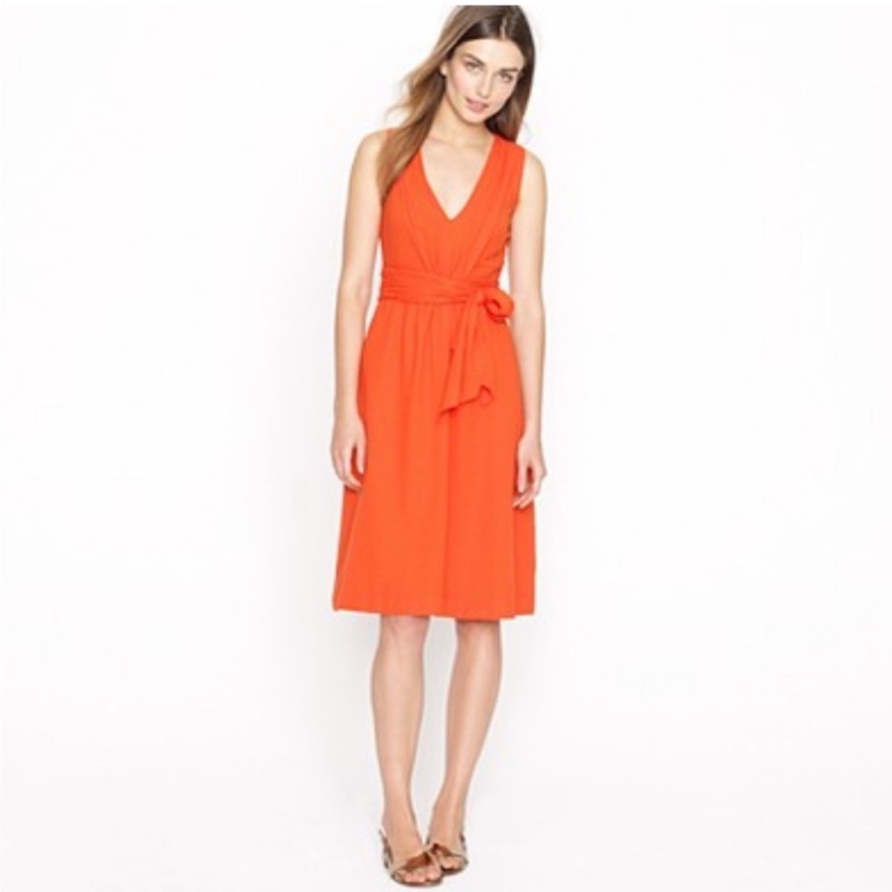 J. Crew Orange Sleeveless Gauze Sash Dress V neck with bow